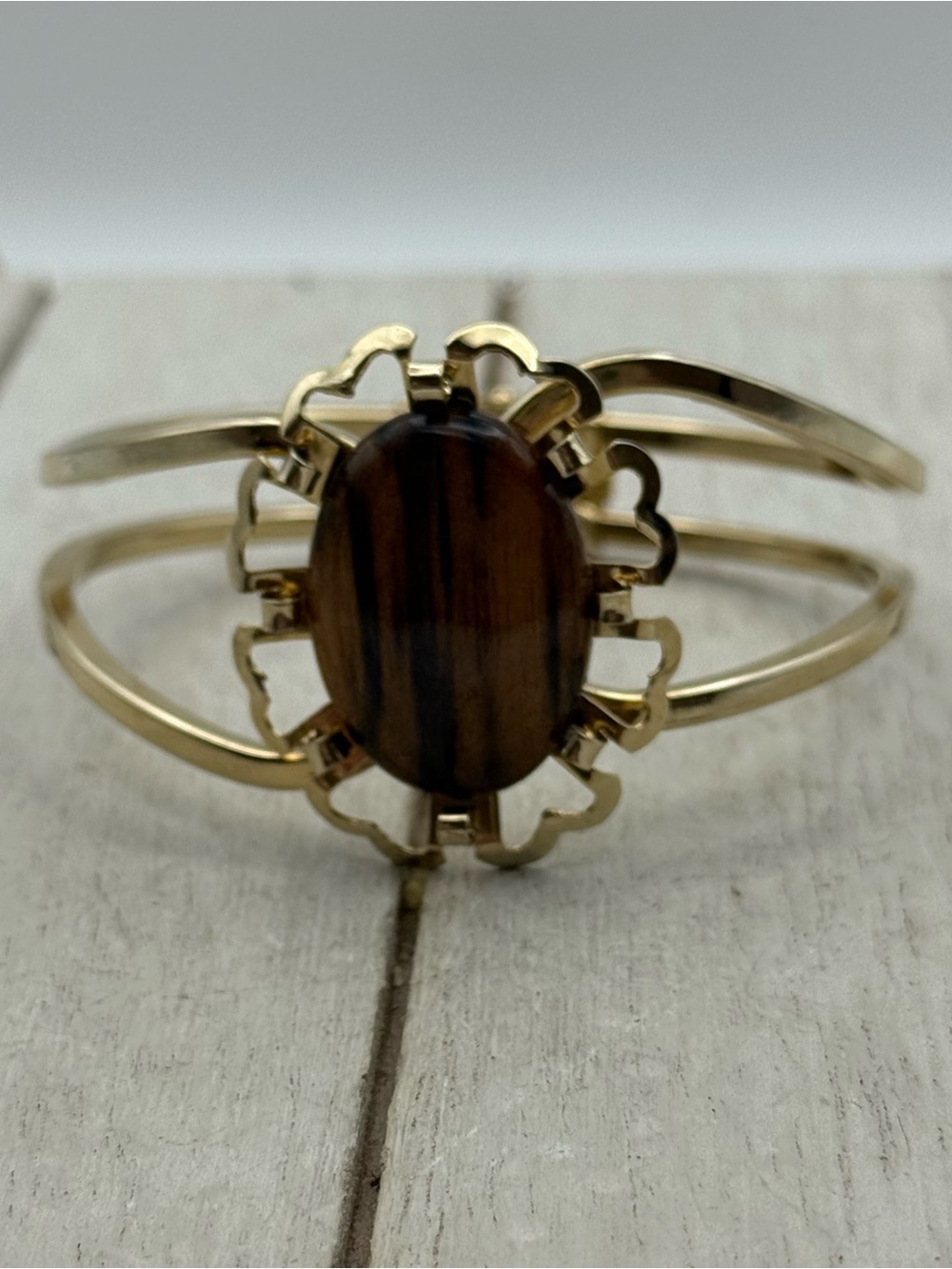 Vintage petrified wood Gold-Tone Cuff Bracelet